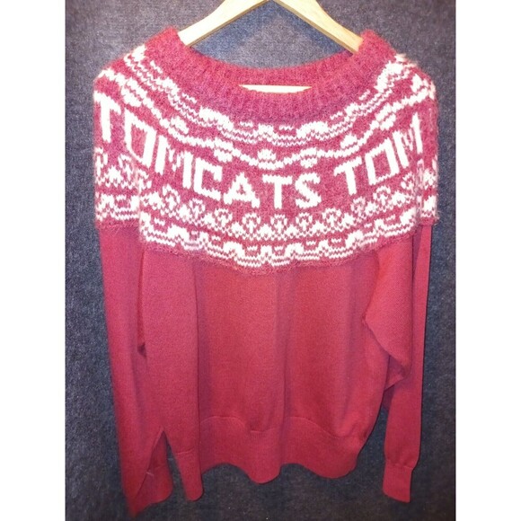 Current Elliott Alpaca Wool Blend Red & Cream Tomcats Fair Isle Sweater Size 1 - Picture 1 of 9